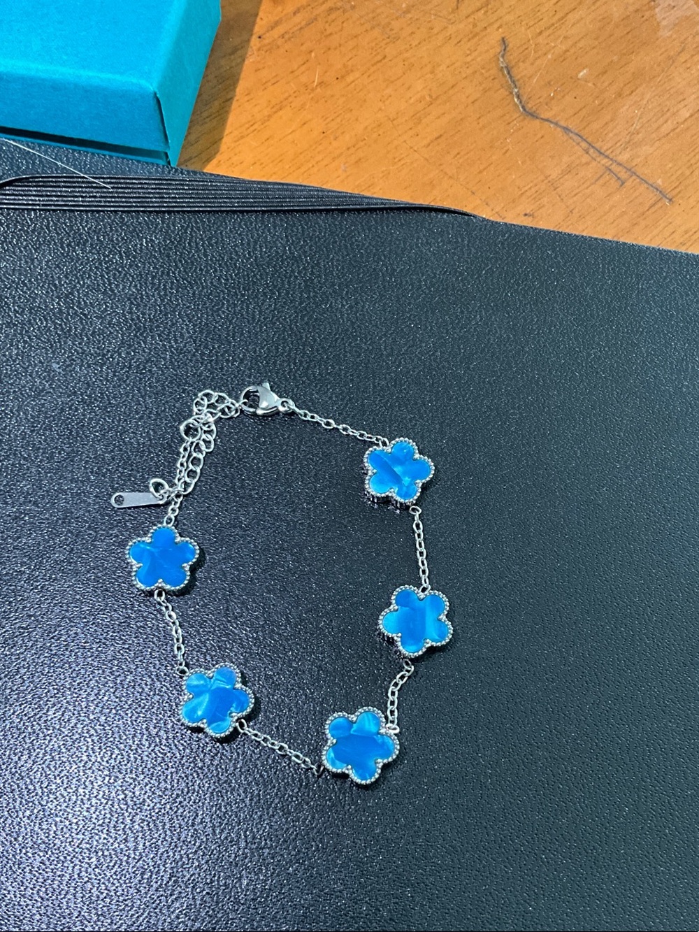 Silver Bracelet with Blue Flower Charms NWOT